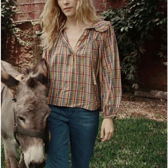 DOEN Billie Jean Top in Rainbow Plaid Print S - Picture 3 of 9